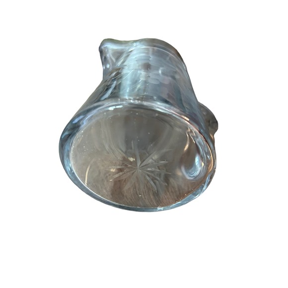 Vintage Cut glass clear syrup pitcher hinged lid thumb tab flower honey decanter - Picture 3 of 4